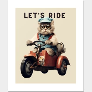 Let's Ride Retro Cat Design | Vintage Cat Lover T-Shirt Posters and Art